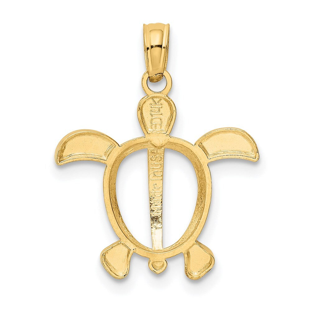 14k Yellow Gold and Rhodium Sea Turtle Pendant for Women