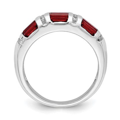 Sterling Silver Rhodium-plated Baguette Garnet & White Topaz Ring Size 7