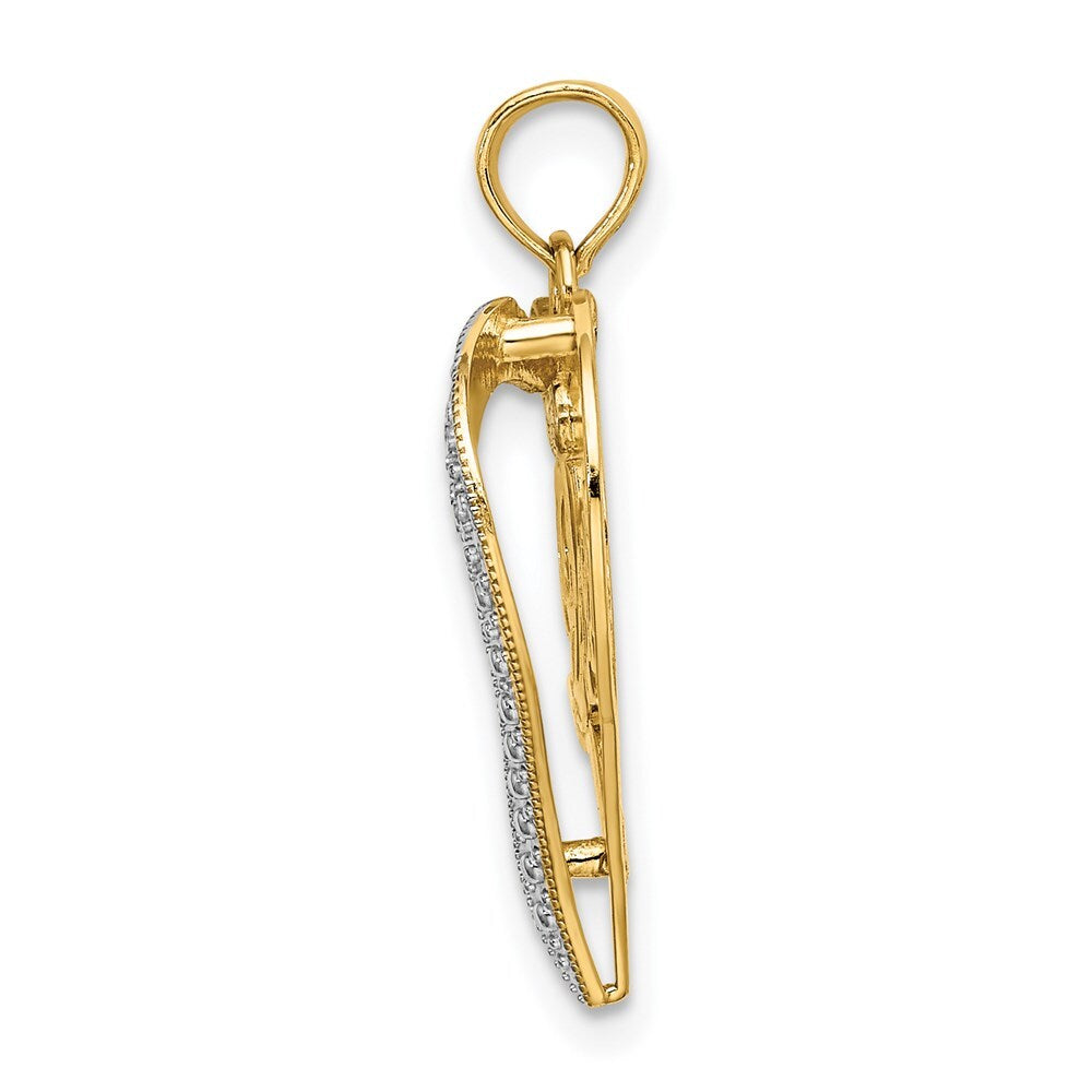 14k Yellow Gold with White Rhodium Heart Diamond-cut LOVE Charm Pendant