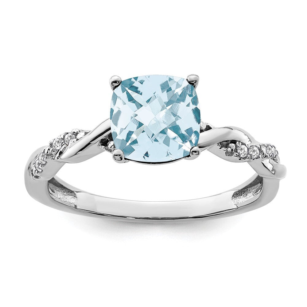 Sterling Silver Rhodium-plated Aquamarine and Diamond Ring Size 7