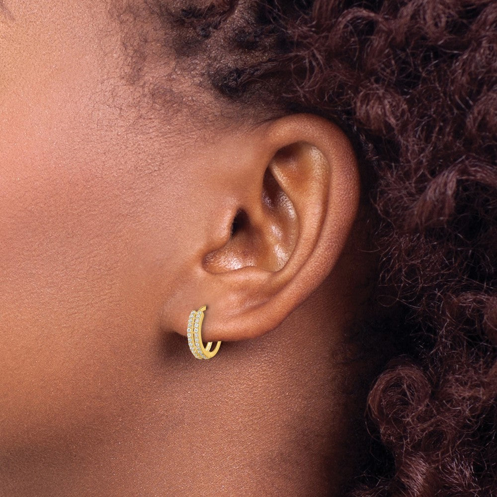 14k Yellow Gold CZ Hinged Hoop Earrings