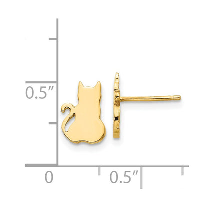14k Yellow Gold Cat Stud Earrings Gift for Women