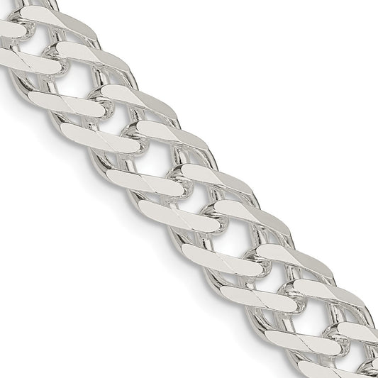 Sterling Silver 7.75mm 6 Side Diamond-Cut Flat Double Curb Chain Necklace