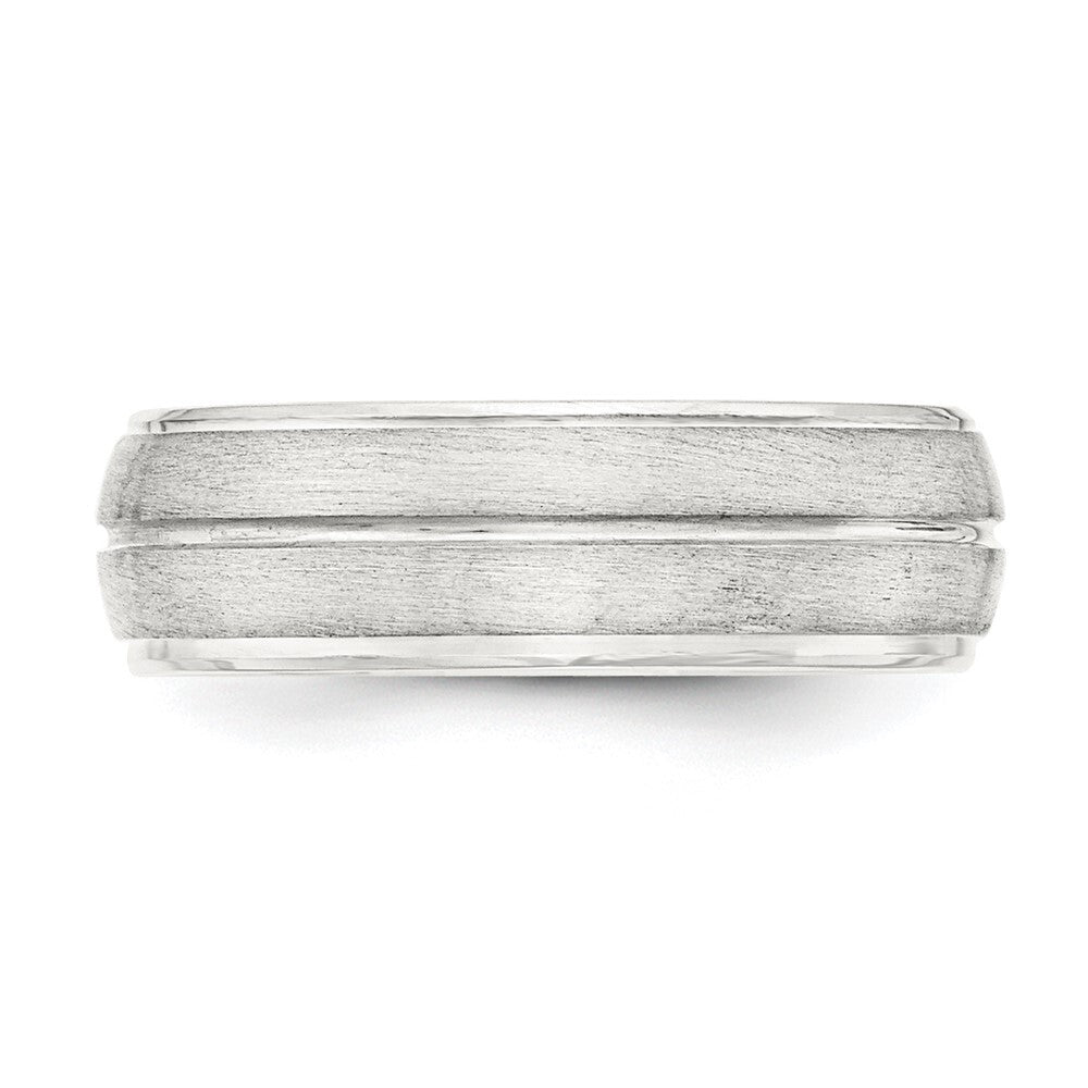 Sterling Silver 7mm Brushed Domed Grooved Fancy Band Size 11