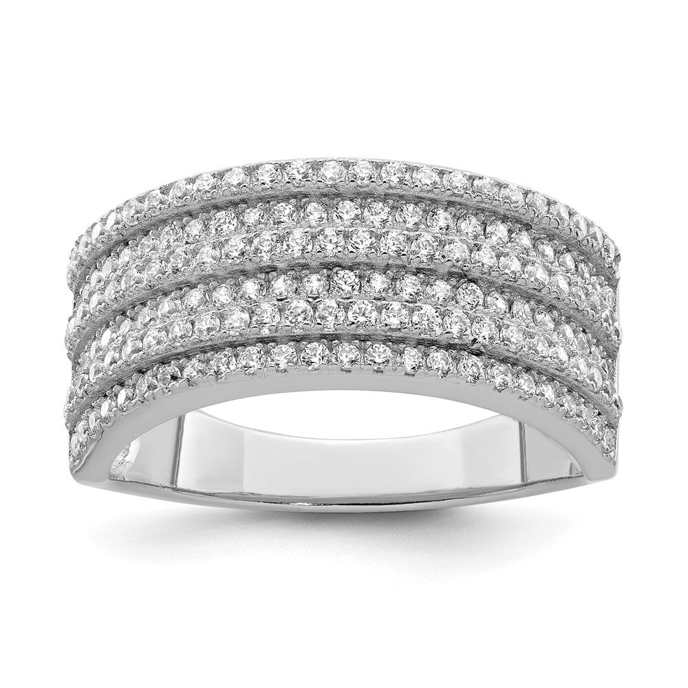Sterling Silver Rhodium-plated Cubic Zirconia Wide Band Ring Size 6