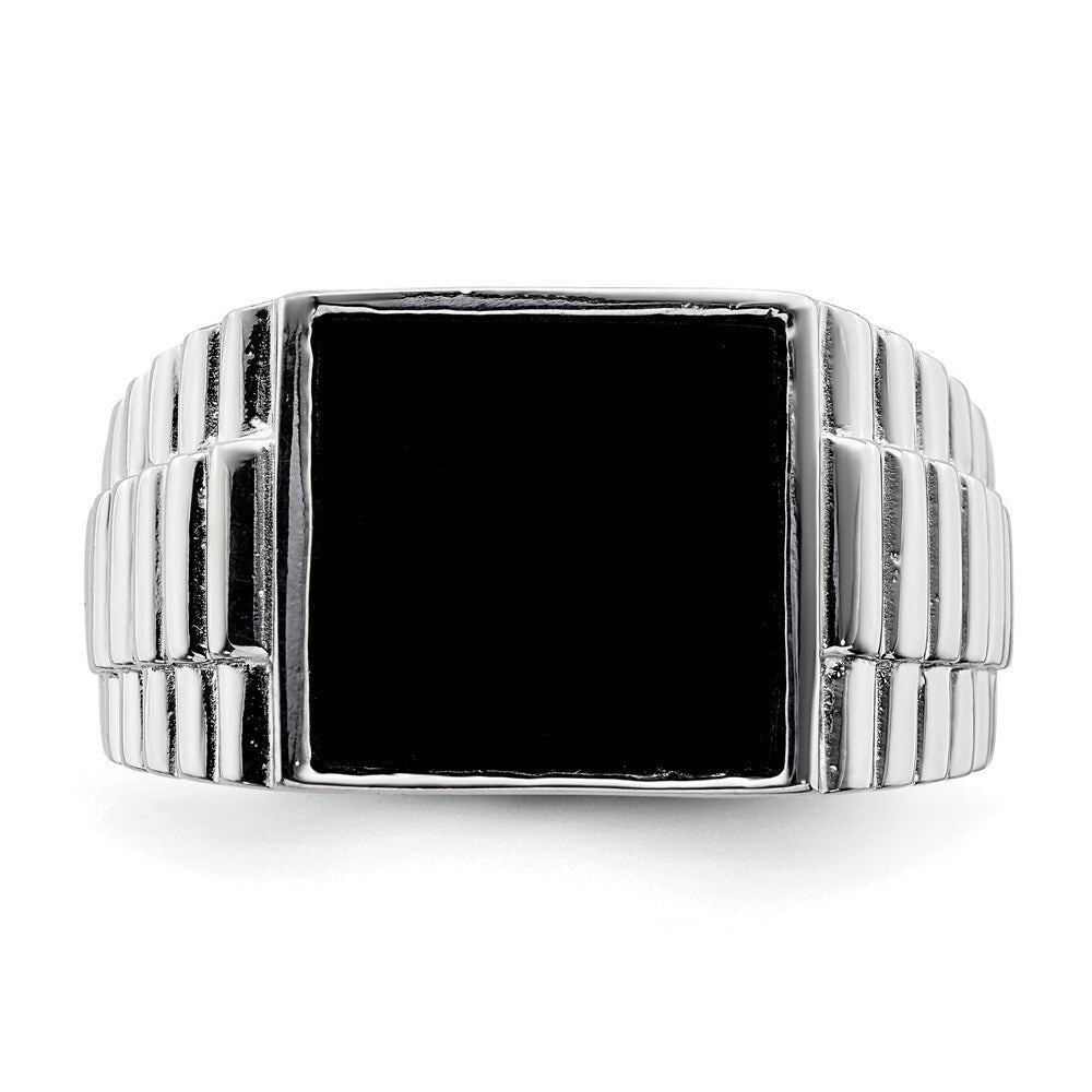 Sterling Silver Rhodium-plated Men's Onyx Ring Size 11
