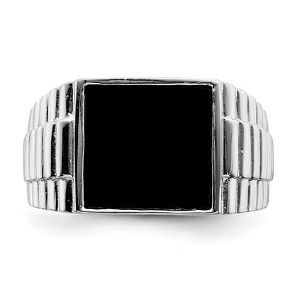 Sterling Silver Rhodium-plated Men's Onyx Ring Size 11