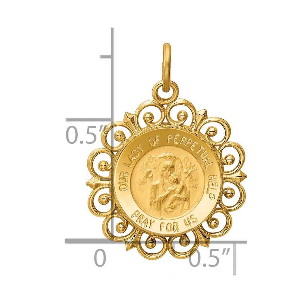 14k Yellow Gold Our Lady of Perpetual Help Medal Charm Pendant for Women