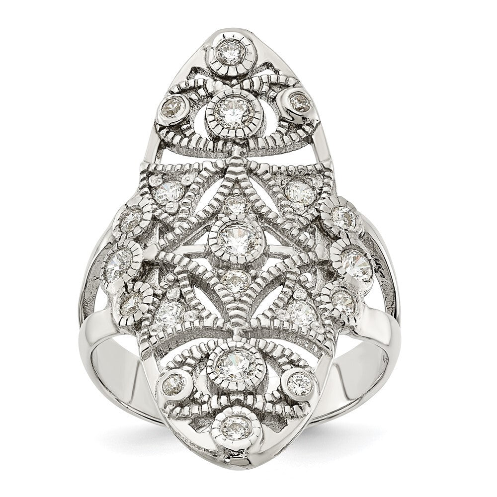 Sterling Silver Polished Fancy CZ Ring Size 7
