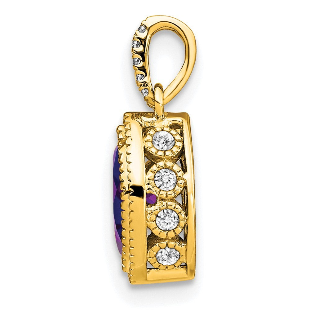 14k Yellow Gold 8x4mm Marquise Amethyst and Diamond Pendant