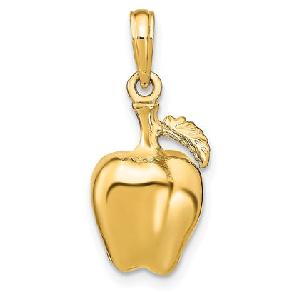 14k Yellow Gold 3-D Apple Stem and Leaf Charm Pendant