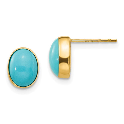 14k Yellow Gold Bezel Set Oval Turquoise Stud Earrings Gift for Women