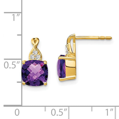 14k Yellow Gold Checkerboard Amethyst and Diamond Drop & Dangle Earrings