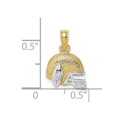 14k Yellow Gold Rhodium Football Helmet Charm Pendant