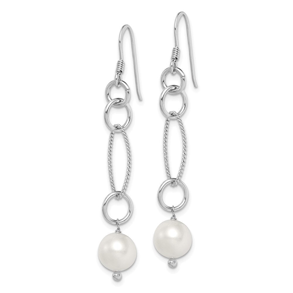 Sterling Silver Polished & Twisted White 8-9mm Cultured Pearl Dangle Earrings
