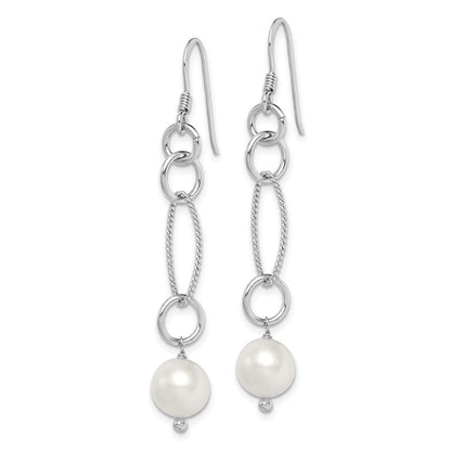 Sterling Silver Polished & Twisted White 8-9mm Cultured Pearl Dangle Earrings