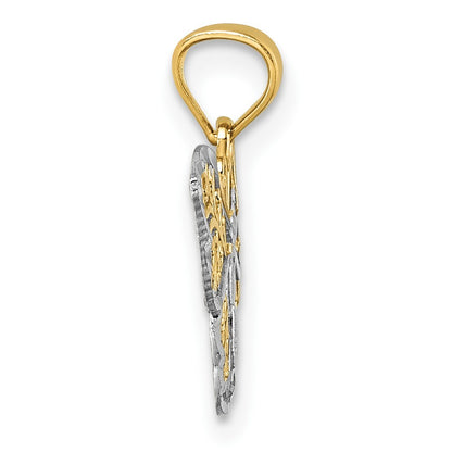 14k Yellow Gold Polished with Rhodium Diamond-cut Filigree Butterfly Pendant
