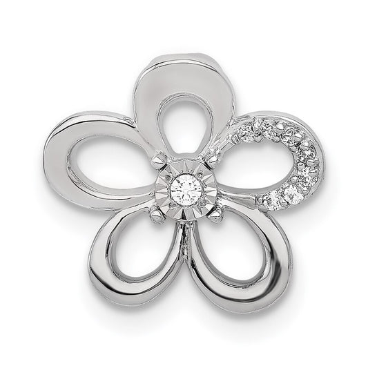 14k White Gold 1/20ct. Diamond Round Petal Flower Chain Slide Pendant for Women
