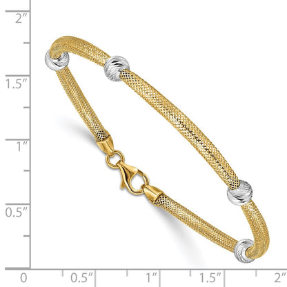 14k Yellow Gold White Rhodium Diamond-cut Moveable Beads Stretch 7.5" Bracelet