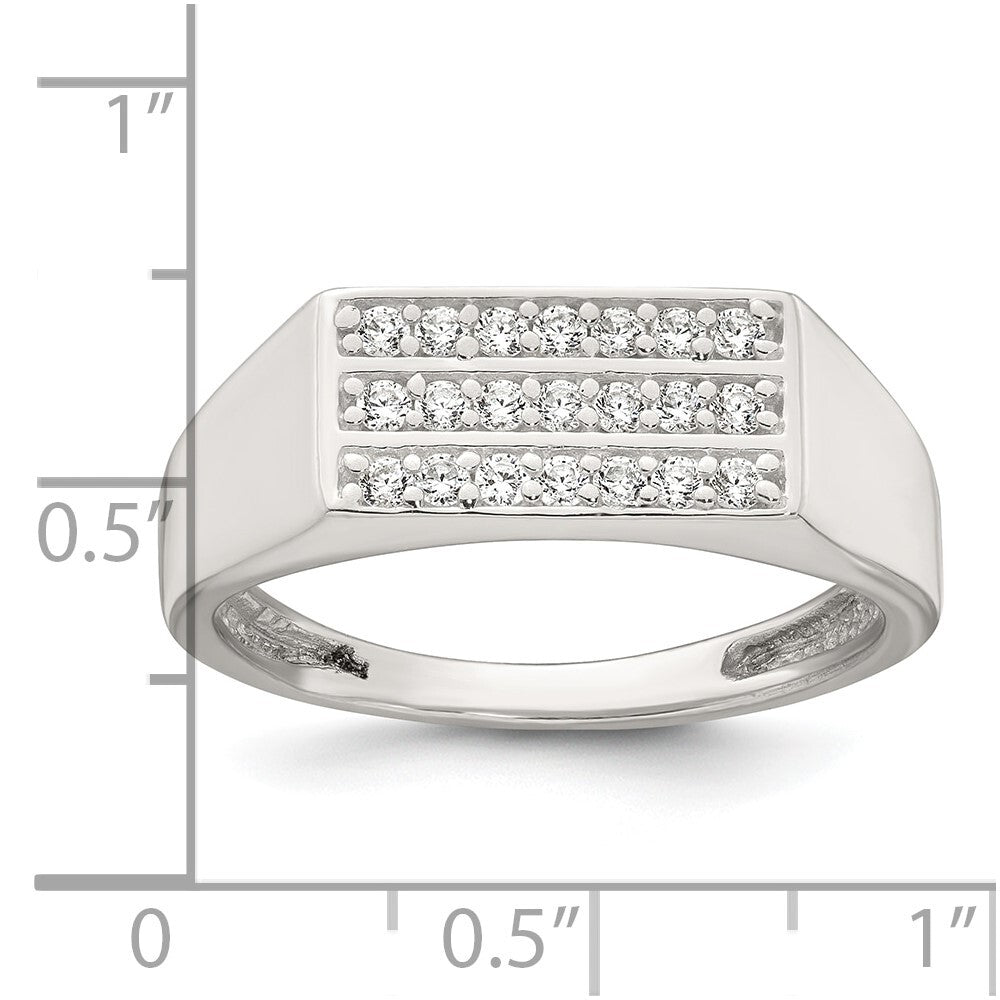 Sterling Silver Polished CZ Rectangular Men's Signet Ring Size 9