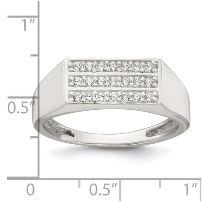 Sterling Silver Polished CZ Rectangular Men's Signet Ring Size 9
