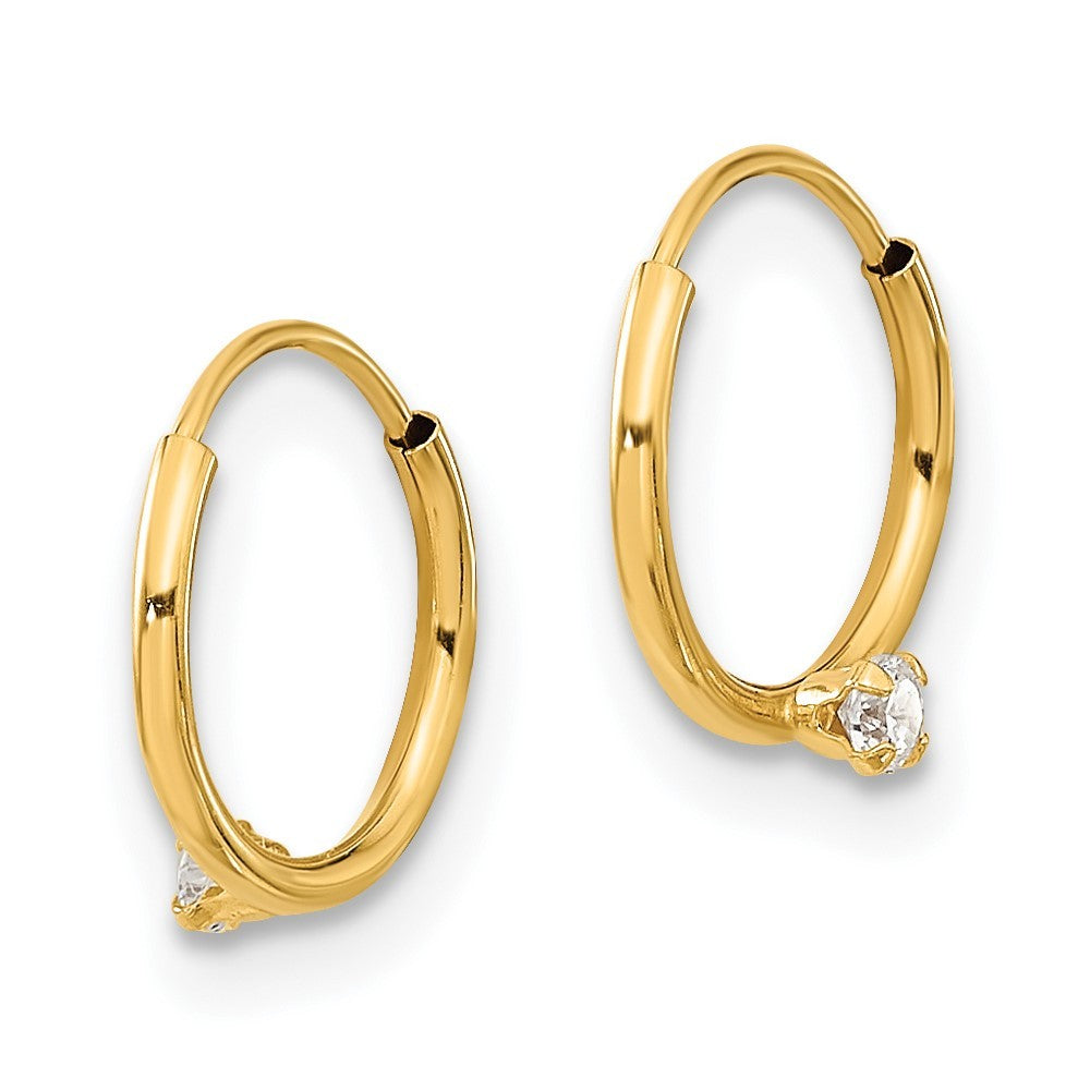 14k Yellow Gold Polished 2mm CZ on Small Endless Hoops