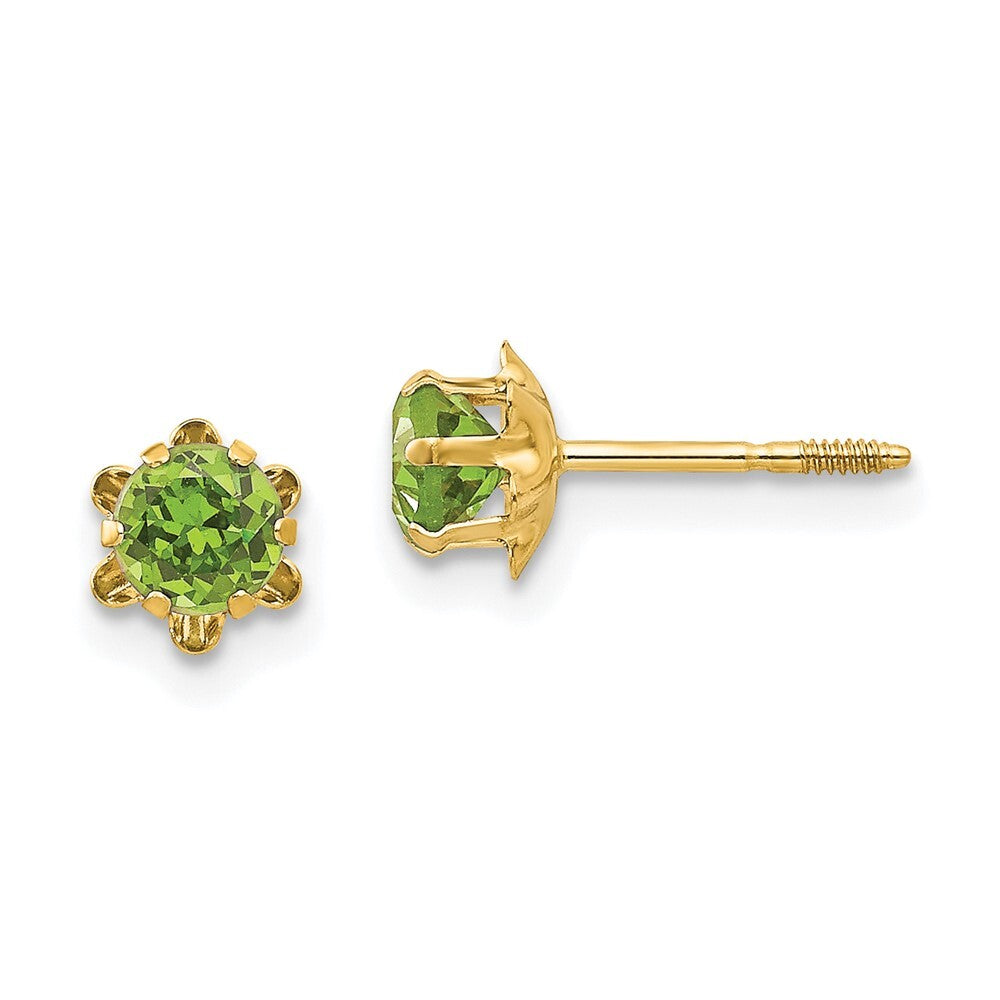 14k Yellow Gold 4mm Cubic Zirconia Birthstone (Aug) Screwback Stud Earrings
