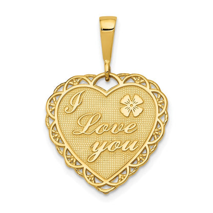 14k Yellow Gold Reversible I LOVE YOU Heart Pendant