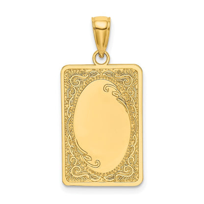 14k Yellow Gold Rectangular Engraved Charm Pendant for Women
