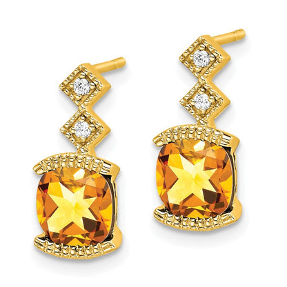 14k Yellow Gold Citrine and Diamond Drop & Dangle Earrings