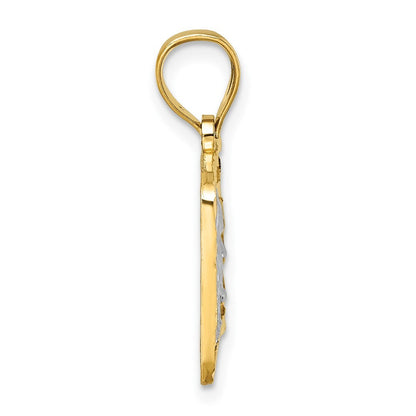 14k Yellow Gold Polished with Rhodium Diamond-cut 100 Dollar Bill Pendant