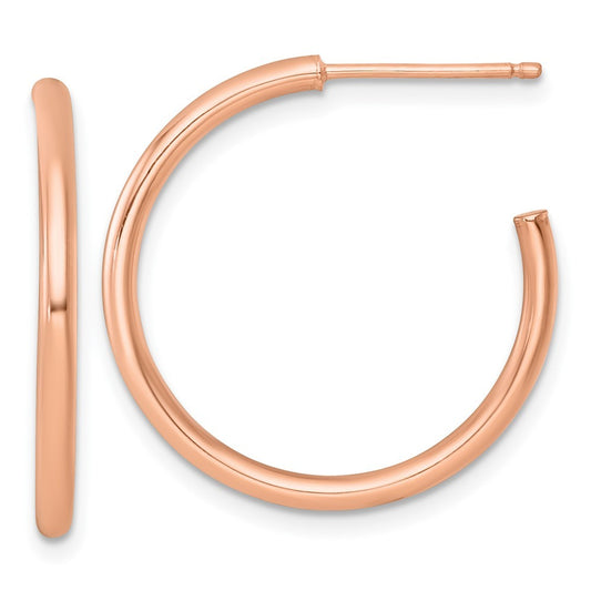 14k Rose Gold Polished 2 x 25mm Tube C-Hoop Earrings