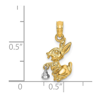 14k Two-tone Gold Moveable 3-D Bunny Rabbit Charm Pendant for Women