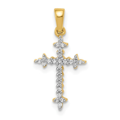 14k Yellow Gold and Rhodium 1/10ct. Diamond Fleur de Lis Cross Pendant