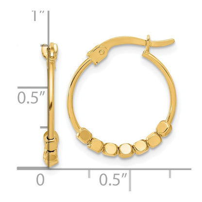 14k Yellow Gold Polished Beads Hoop Earrings Gift for Women