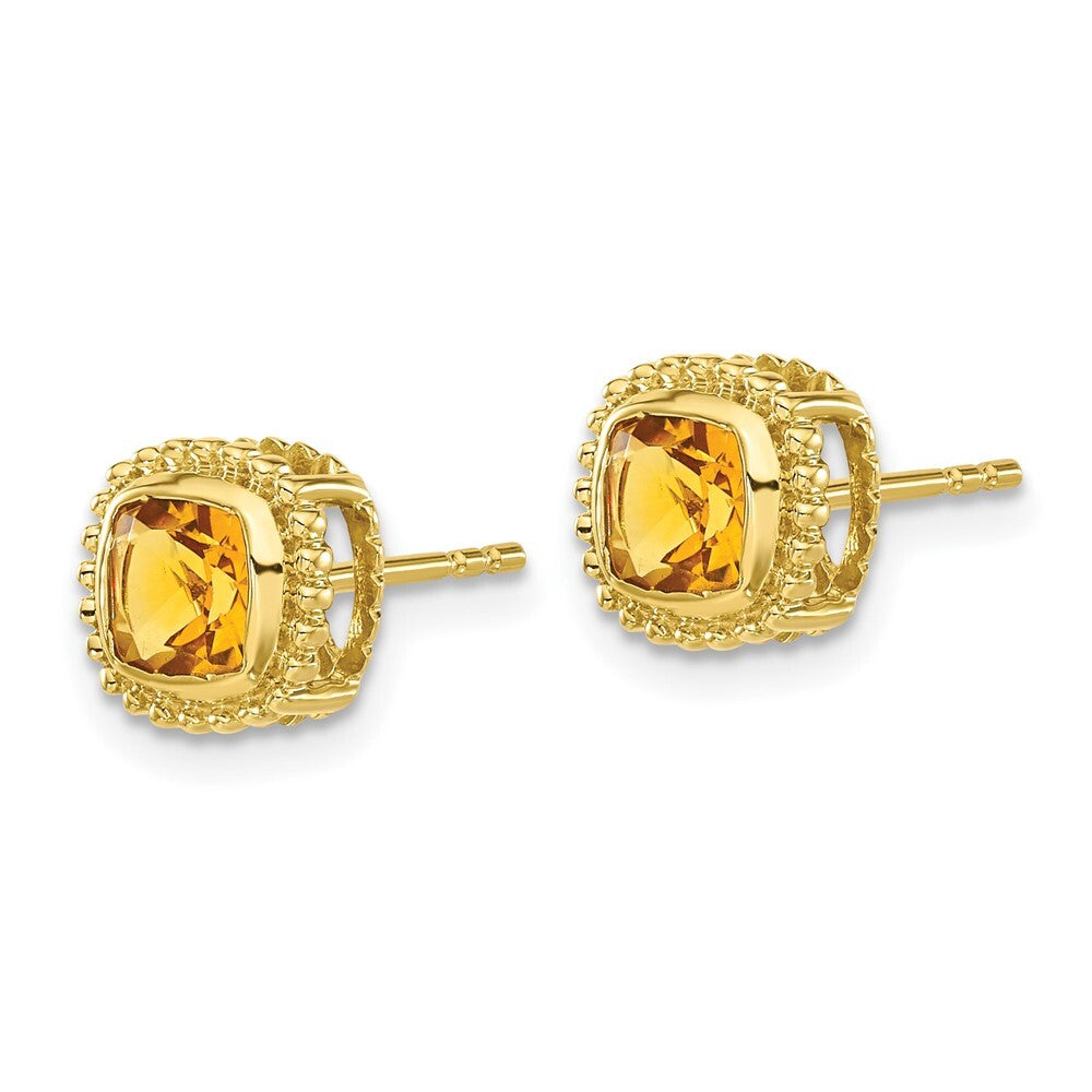 14k Yellow Gold Cushion Citrine Stud Earrings