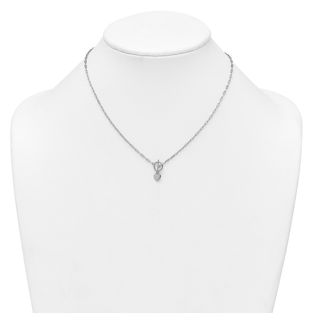 Sterling Silver Rhodium Heart Dangle Paperclip Link Necklace 16" with 2" Ext