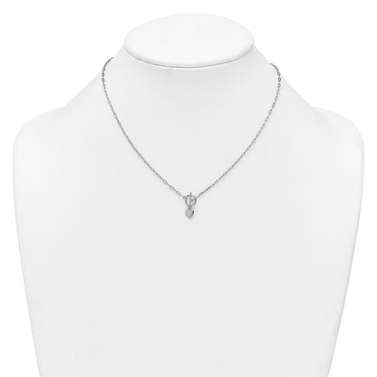 Sterling Silver Rhodium Heart Dangle Paperclip Link Necklace 16" with 2" Ext