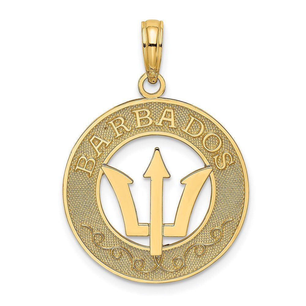 14k Yellow Gold BARBADOS Trident Spear Circle Charm Pendant for Women