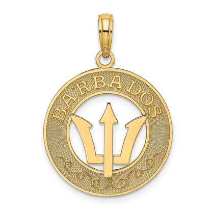 14k Yellow Gold BARBADOS Trident Spear Circle Charm Pendant for Women
