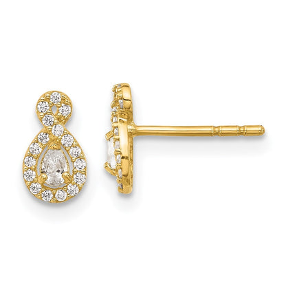 14k Yellow Gold Polished Cubic Zirconia Infinity Stud Earrings Gift for Women