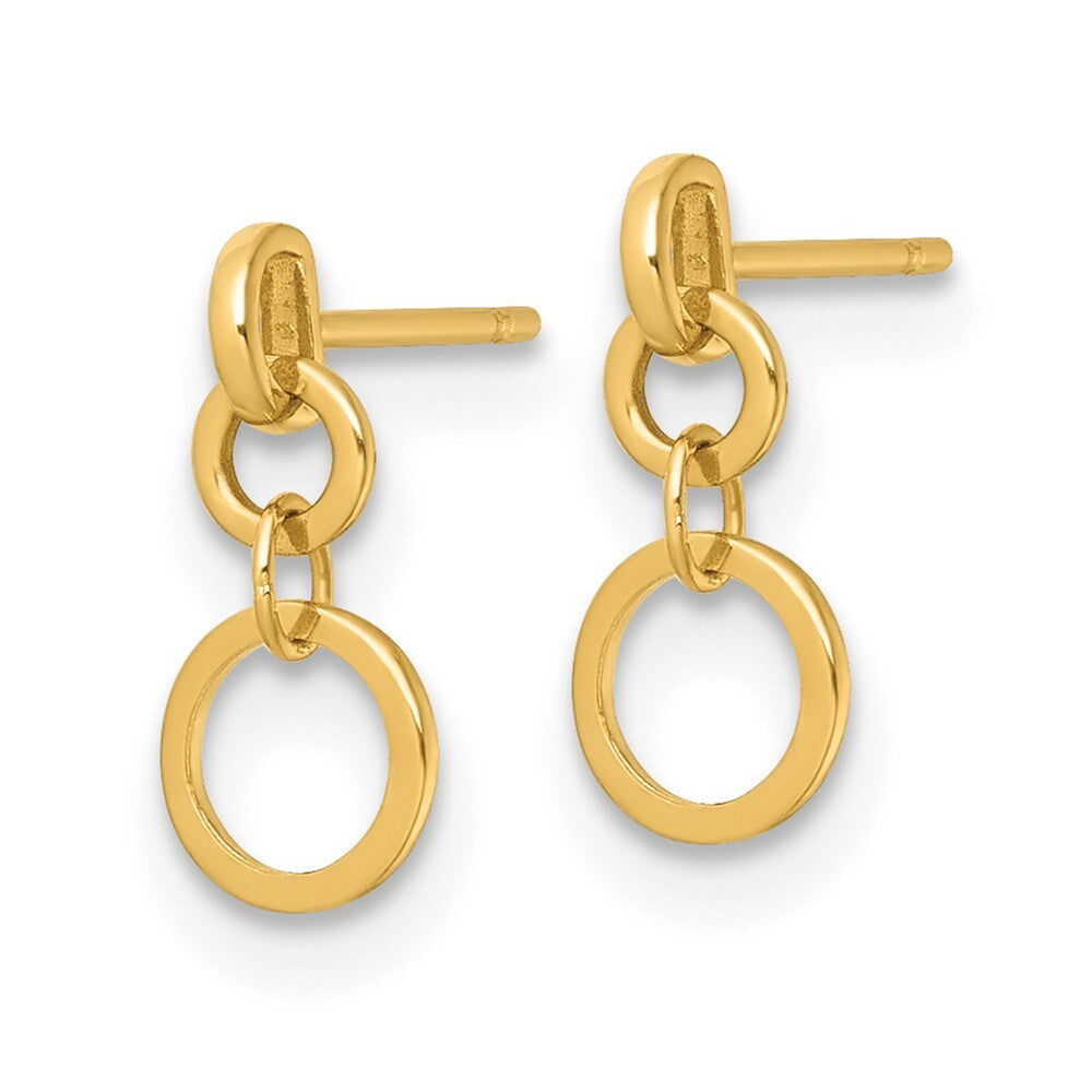 14k Yellow Gold Polished Circles Dangle Earrings Gift for Women