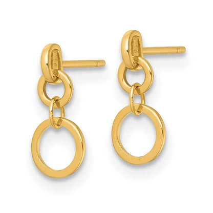 14k Yellow Gold Polished Circles Dangle Earrings Gift for Women