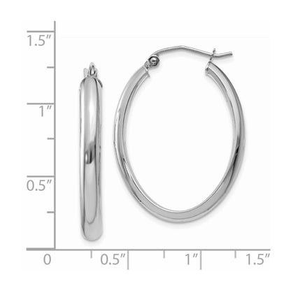 14k White Gold Polished 3.5mm Oval Hoop Earrings Gift for Women