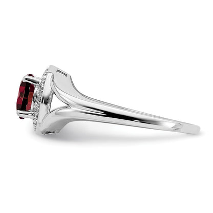 Sterling Silver Rhodium-plated Diamond & Garnet Ring