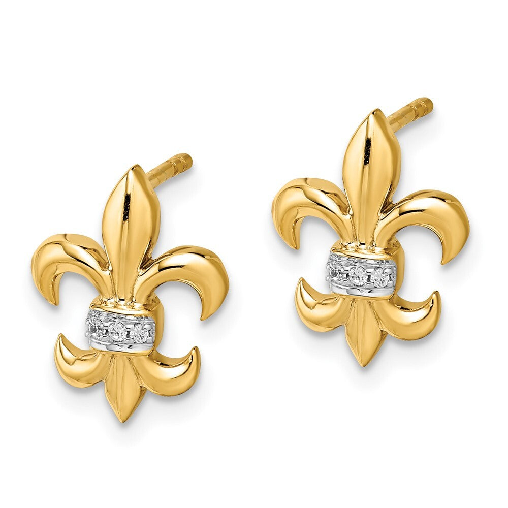 14k White Gold Diamond Fleur de Lis Stud Earrings