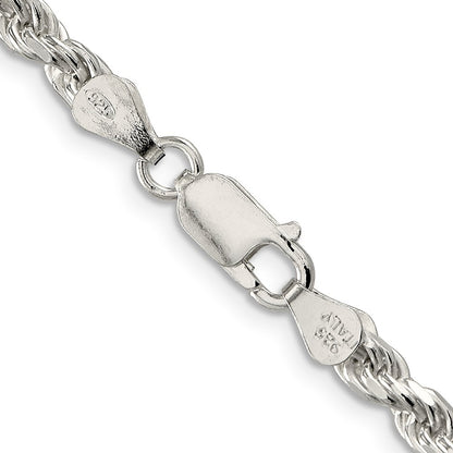 Sterling Silver 4.25mm Diamond-cut Rope Chain Necklace