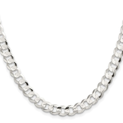 Sterling Silver Rhodium-plated 7.8mm Concave Beveled Curb Chain Necklace