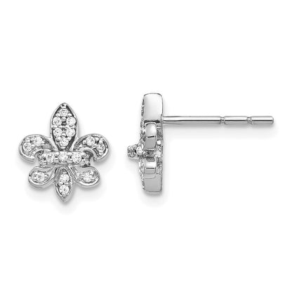 14k White Gold Diamond Fleur de Lis Stud Earrings