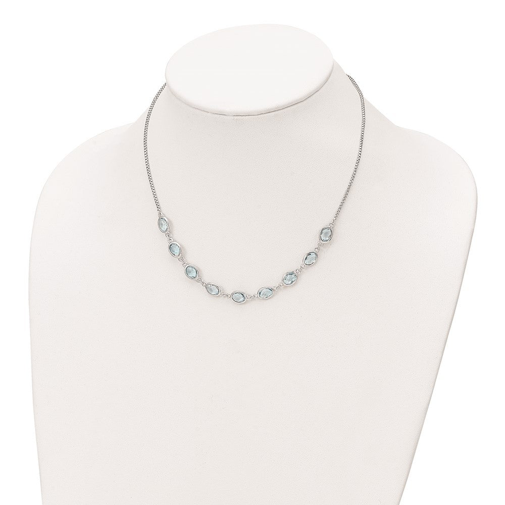 Sterling Silver Rhodium-plated Polished Blue Topaz w/2 in ext. Necklace